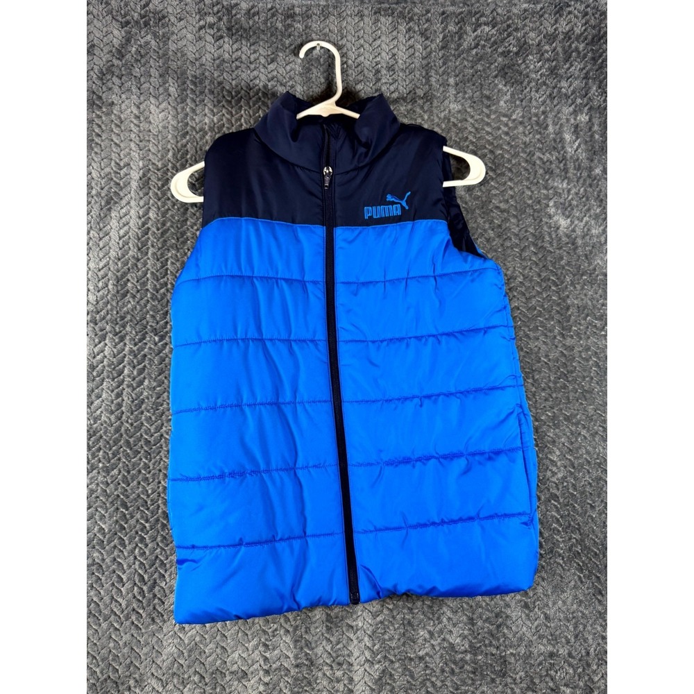 Puma Puffer Vest Jacket Boys Navy Blue Hiking Outerwear Full Zip Mock Neck